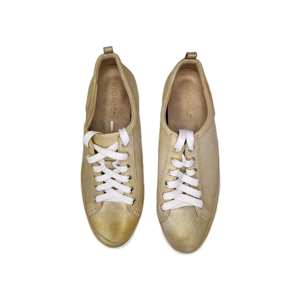 Vionic Winny Fashion Sneakers Gold Metallic‎ Leather Women's 10 Arch Support